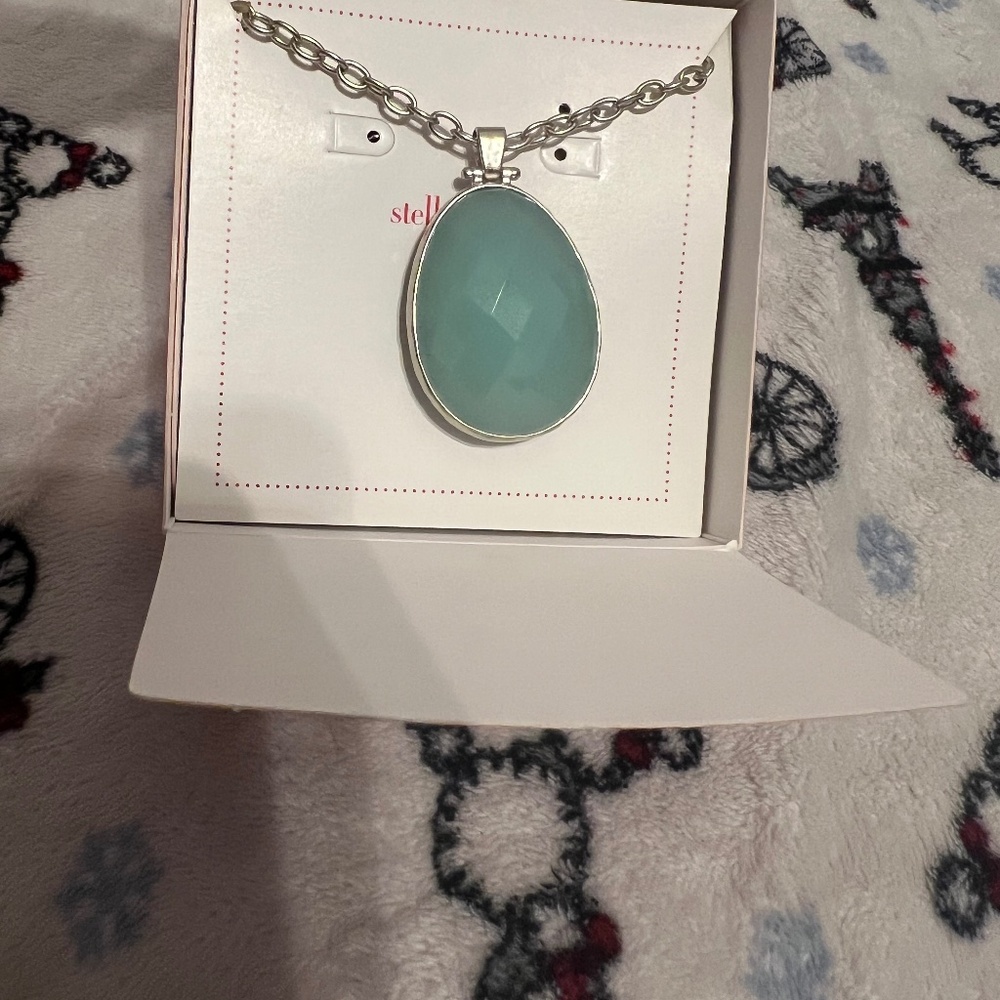 Stella & Dot Sanibel Pendant Necklace Labradorite Reversible 35" silver toned